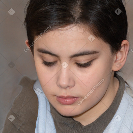 Neutral white young-adult female with short  brown hair and brown eyes