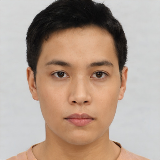 Neutral asian young-adult male with short  black hair and brown eyes