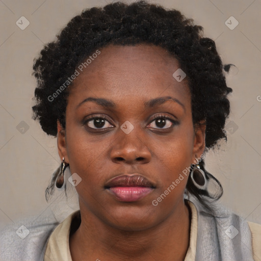 Neutral black young-adult female with short  black hair and brown eyes