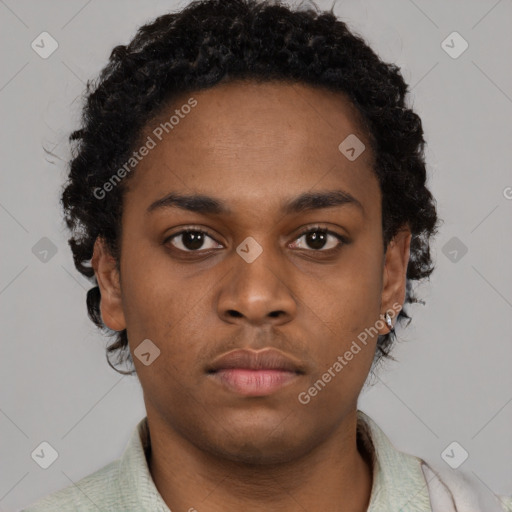 Neutral black young-adult male with short  brown hair and brown eyes
