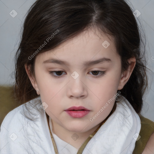 Neutral white child female with medium  brown hair and brown eyes