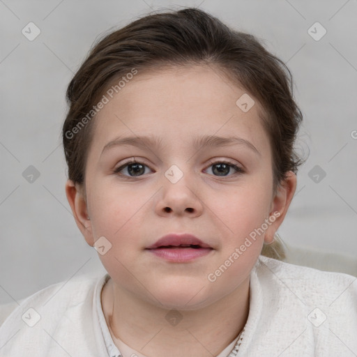 Neutral white child female with short  brown hair and blue eyes