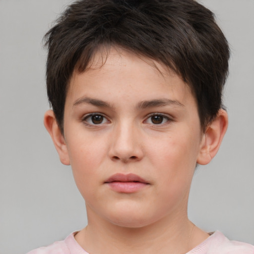 Neutral white young-adult female with short  brown hair and brown eyes