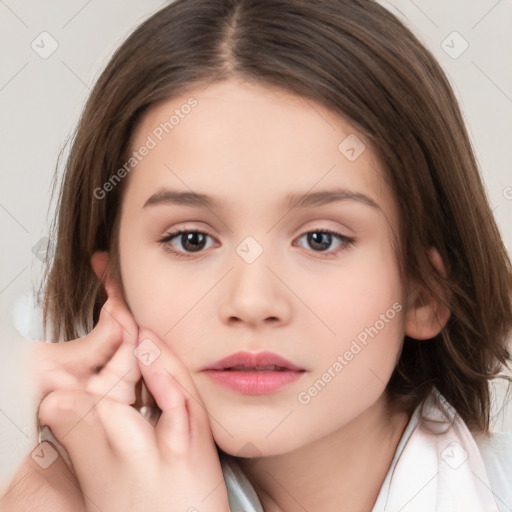 Neutral white child female with medium  brown hair and brown eyes