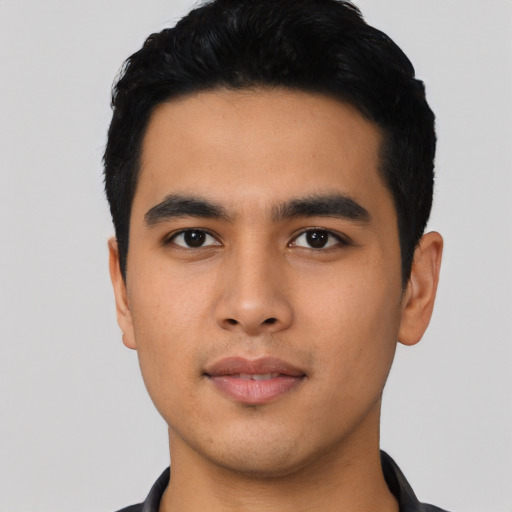 Neutral asian young-adult male with short  black hair and brown eyes