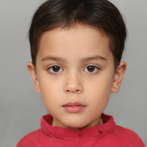 Neutral white child female with short  brown hair and brown eyes