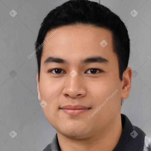 Neutral asian young-adult male with short  black hair and brown eyes