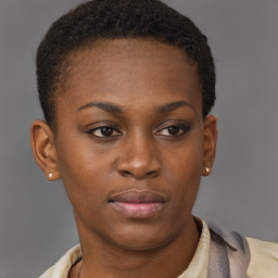 Neutral black young-adult female with short  brown hair and brown eyes