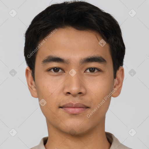 Neutral asian young-adult male with short  brown hair and brown eyes