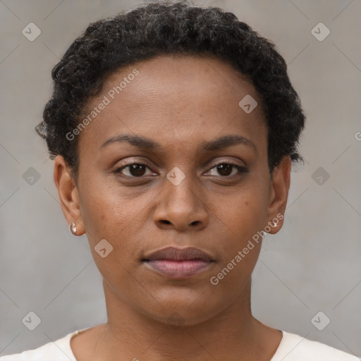 Neutral black young-adult female with short  brown hair and brown eyes