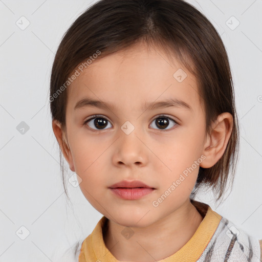 Neutral white child female with medium  brown hair and brown eyes