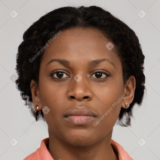 Neutral black young-adult female with short  brown hair and brown eyes