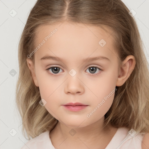 Neutral white child female with medium  brown hair and brown eyes