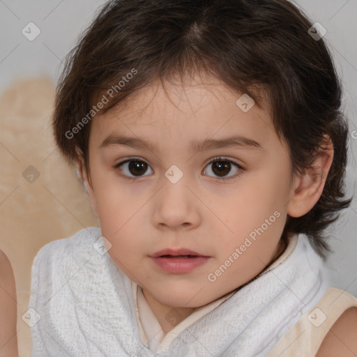 Neutral white child female with medium  brown hair and brown eyes