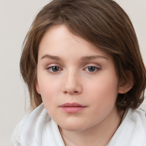 Neutral white child female with medium  brown hair and brown eyes