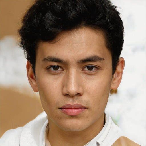 Neutral asian young-adult male with short  brown hair and brown eyes