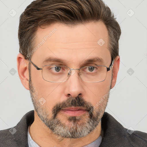 Neutral white adult male with short  brown hair and brown eyes