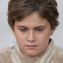 Neutral white young-adult female with short  brown hair and grey eyes