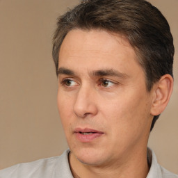 Neutral white adult male with short  brown hair and brown eyes