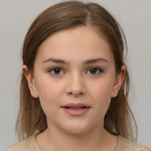 Neutral white child female with medium  brown hair and brown eyes