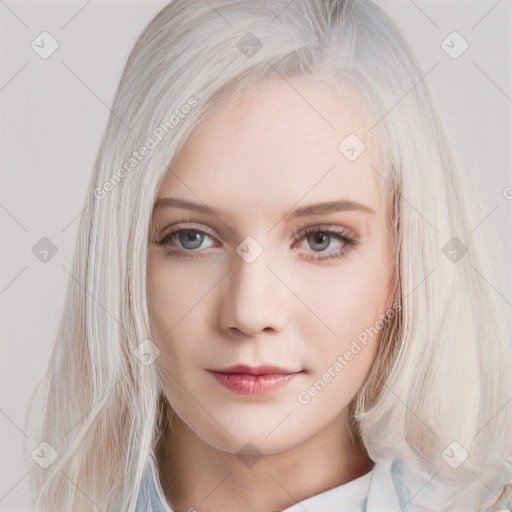 Neutral white young-adult female with long  blond hair and blue eyes