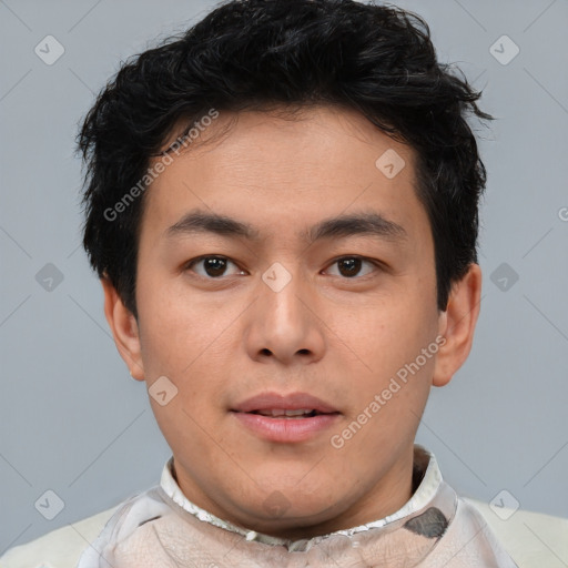 Neutral asian young-adult male with short  brown hair and brown eyes