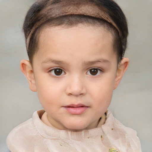 Neutral white child female with short  brown hair and brown eyes