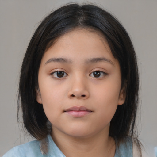 Neutral asian child female with medium  brown hair and brown eyes