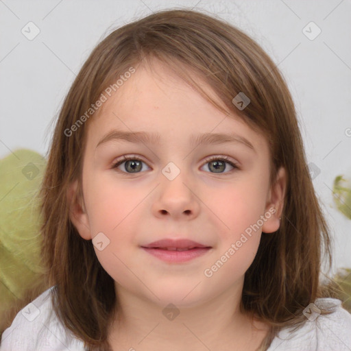 Neutral white child female with medium  brown hair and brown eyes