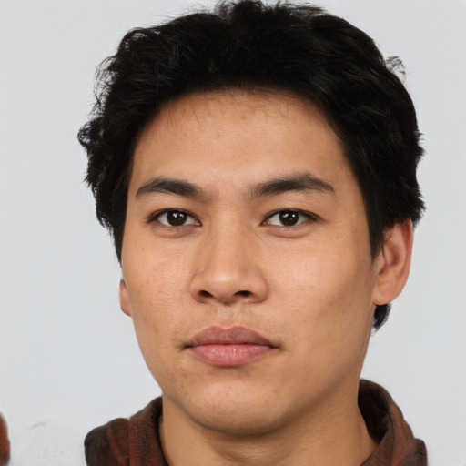 Neutral asian young-adult male with short  brown hair and brown eyes