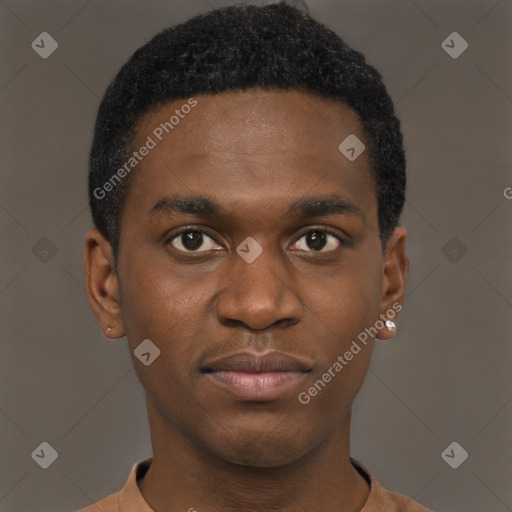 Neutral black young-adult male with short  brown hair and brown eyes