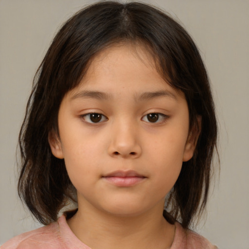 Neutral white child female with medium  brown hair and brown eyes