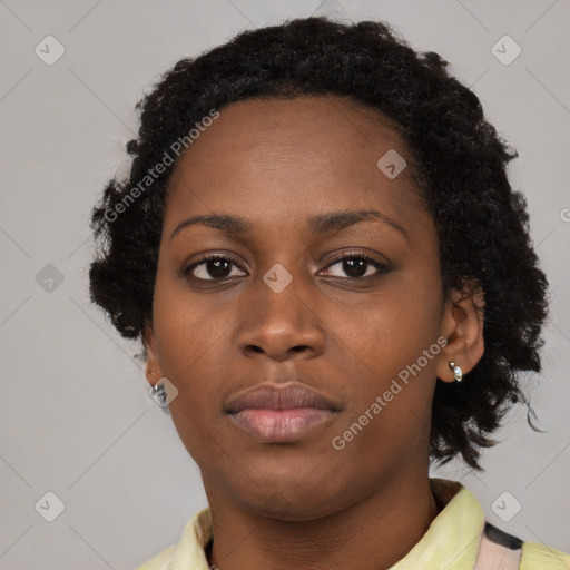 Neutral black young-adult female with short  black hair and brown eyes