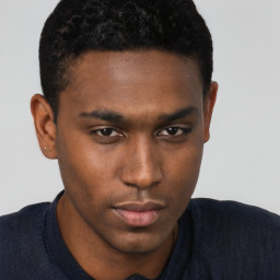 Neutral black young-adult male with short  brown hair and brown eyes