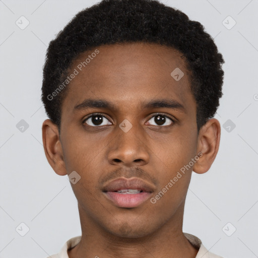 Neutral black young-adult male with short  brown hair and brown eyes