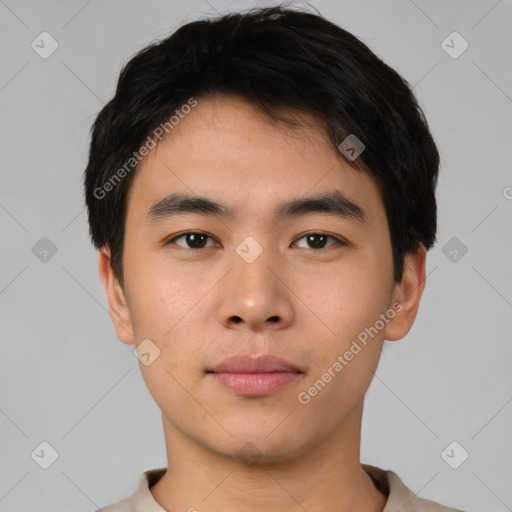 Neutral asian young-adult male with short  black hair and brown eyes