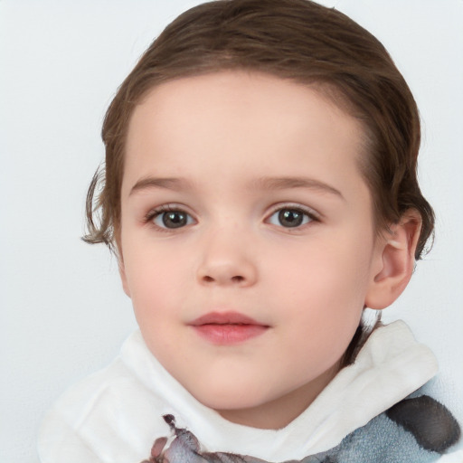 Neutral white child female with medium  brown hair and blue eyes