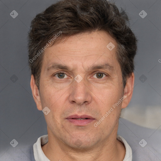 Neutral white adult male with short  brown hair and brown eyes