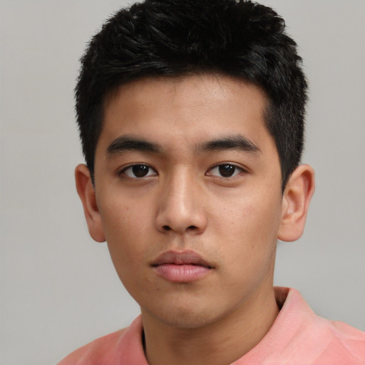 Neutral asian young-adult male with short  black hair and brown eyes