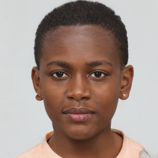 Neutral black young-adult female with short  brown hair and brown eyes