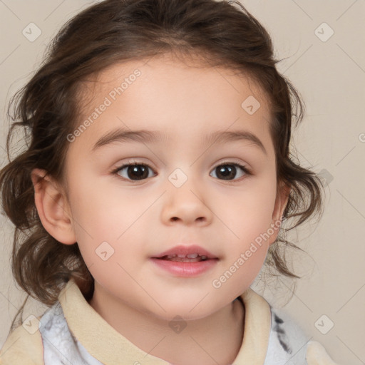 Neutral white child female with medium  brown hair and brown eyes