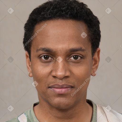 Neutral black young-adult male with short  brown hair and brown eyes