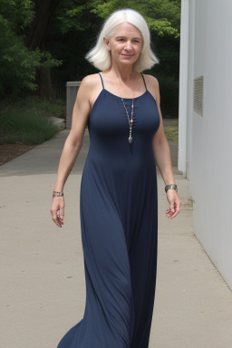 Caucasian middle-aged female with  white hair