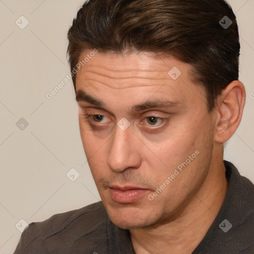 Neutral white adult male with short  brown hair and brown eyes