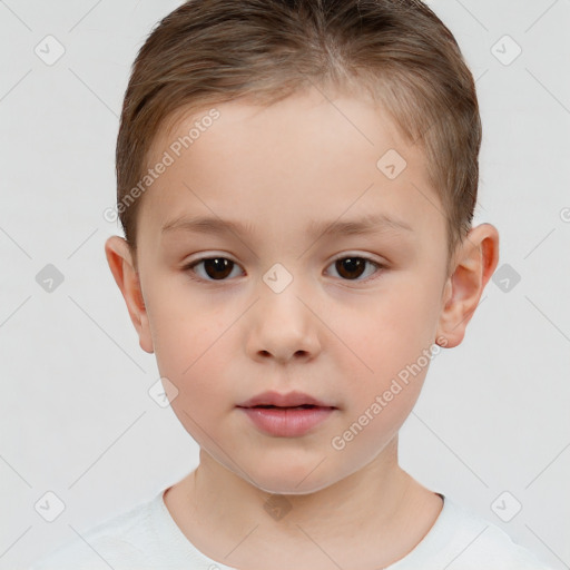 Neutral white child female with short  brown hair and brown eyes