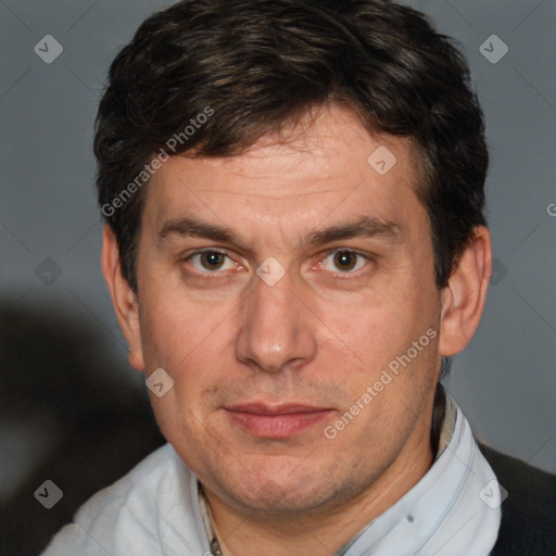 Neutral white adult male with short  brown hair and brown eyes