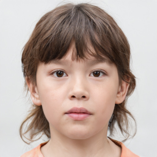 Neutral white child female with medium  brown hair and brown eyes