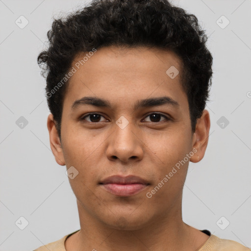 Neutral latino young-adult male with short  brown hair and brown eyes