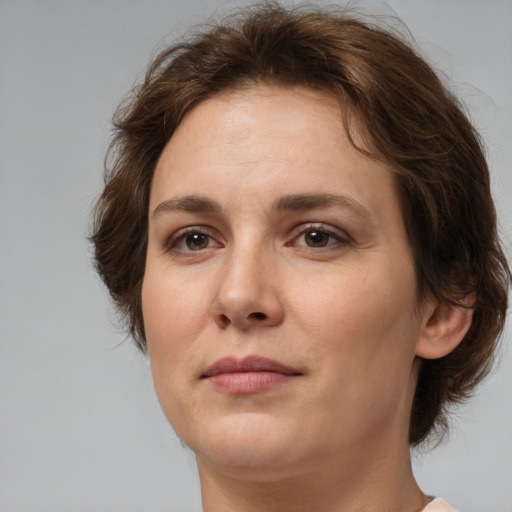 Neutral white adult female with medium  brown hair and brown eyes