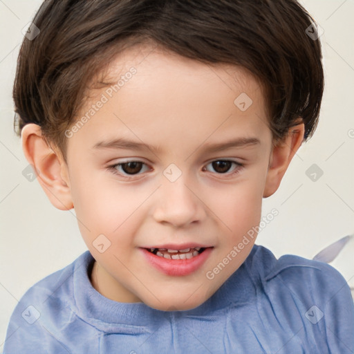 Joyful white child male with short  brown hair and brown eyes